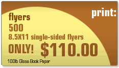 500 8.5x11 single-sided flyers, 100lb Gloss Book paper - ONLY $110.00